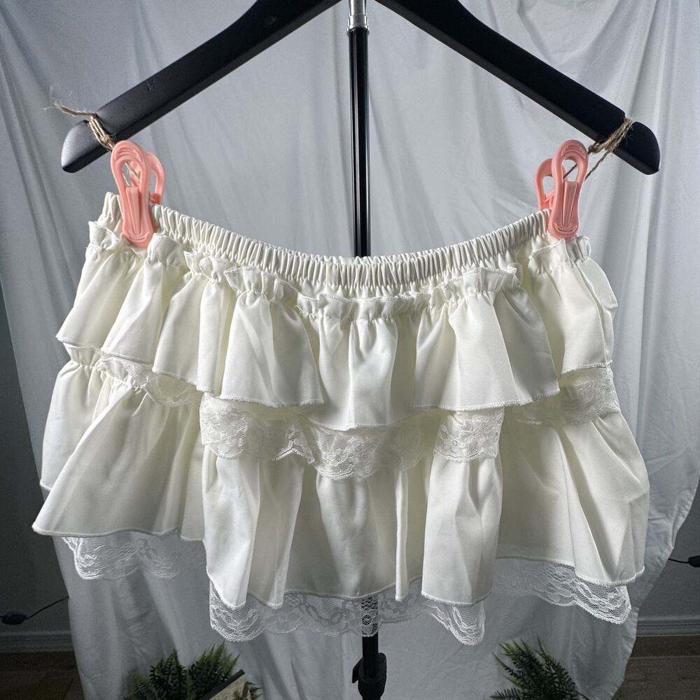 White Cream Ruffle Lace Trim Blouse Top Size S Coquette Cottagecore Romantic